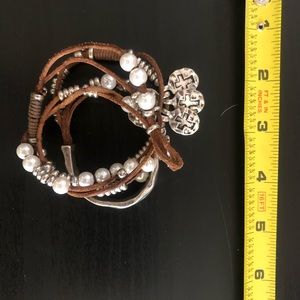 Wrap bracelet,leather, silver, charms, pearls.New